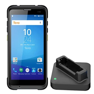 Image of Tera Android Barcode Scanner with Charging Cradle Qualcomm CPU Handheld PDA 1D 2D QR Zebra SE4710 5.5 HD Display 9.0 NFC 4G Wi Fi GPS BT for WMS Management P166