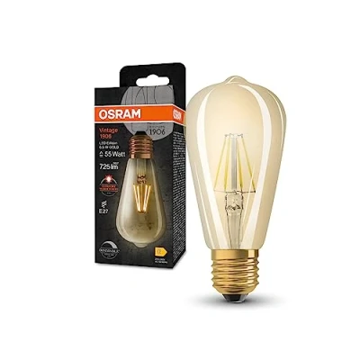Image of OSRAM Vintage 1906 Golden Filament Led Lamp Made of Glass in Edison Form, Socket E27, 725 Lumens, 55W Replacement, Warm White (2400K), Dimmable