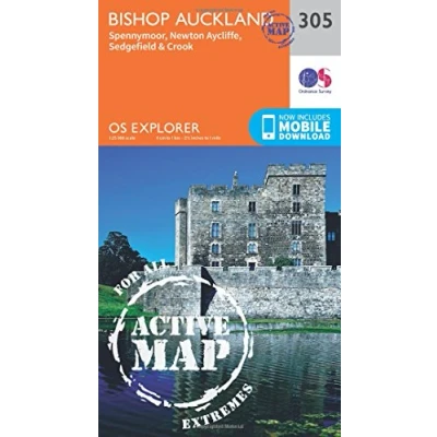 Image of Bishop Auckland Map Weatherproof Spennymoor, Newton Aycliffe, Sedgefield &amp; Crook Ordnance Survey OS Explorer Active 305 England Walks Hiking Maps Adventure