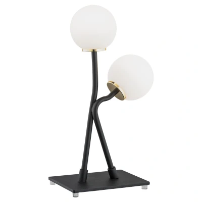 Image of Faron Globe Table Lamp Opal Matt, Black Structure, Brass Elements