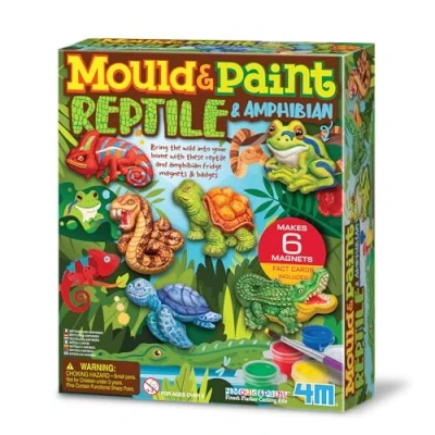 Image of 4M Mould &amp; Paint Reptile Amphibian, Arts and Crafts Kit to Create 6 Fridge Magnets or Badges, for Boys Girls Ages 5 12 Years, Green