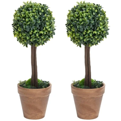 Image of vidaXL Artificial Boxwood Plants 2 pcs with Pots Ball Shaped Green 33 cm