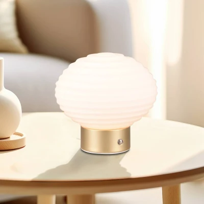 Image of RL LIVE YOUR LIGHT Reality Leuchten Earl R57771101 LED Battery Table Lamp Metal Brass Matt Glass White with 1.5 Watt 4X Touch