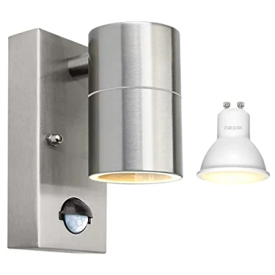 Image of Long Life Lamp Company LED Outdoor Wall Light PIR Motion Sensor Stainless Steel Single External Garden Downlight 5w ZLC09DSEN (Warm White)
