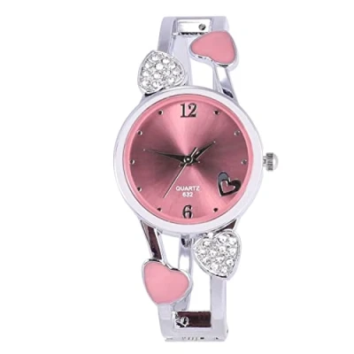 Image of ELEOPTION Bracelet Design Quartz Watch with Heart Rhinestone Stainless Steel Band Free women&#039;s Box (Loving Pink)