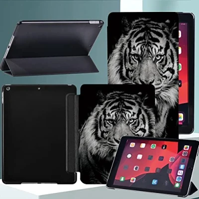 Image of Case For iPad 9/8/7 (10.2 Inch, 2021/2020/2019 Model, 9th/8th/7th Gen) Leather Multi Function Stand Cover With Auto Sleep Wake Air 3rd gen 10.5 (2019), Pro (2017) (Tiger)