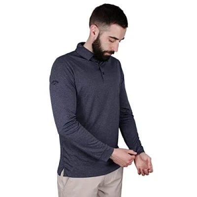 Image of Callaway Golf Mens Long Sleeve Polo Shirt Navy Chambray Heather S