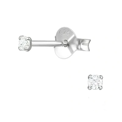 Image of 2mm Rhodium Plated Sterling Silver Round Clear Crystal Tiny Stud Earrings