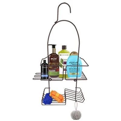 Image of HOMION 2 Tier Shower Caddy with hanging hook and two extra hooks Grey Rust Free