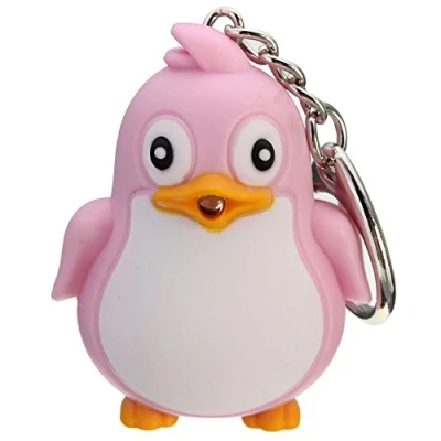 Image of ZHOUBA Cute Animal Penguin LED Light with Sound Key Chain Ring Torch Xmas Gift (Pink)