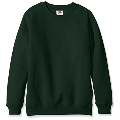 Image of Fruit of the Loom Unisex Kids Raglan Premium Sweater, Bottle Green, 7 8 Years (Manufacturer Size:30)