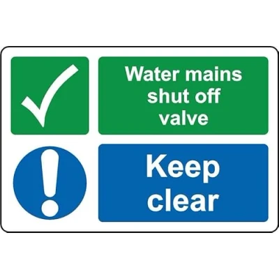 Image of Water mains shut off valve keep clear Safety sign Self adhesive sticker (300mm x 200mm)