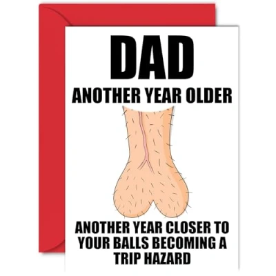 Image of Rude Birthday Cards for Dad Trip Hazard Funny Happy Card from Son Daughter, Joke Humour Banter Bday A5 Greeting Gift Daddy Papa Father
