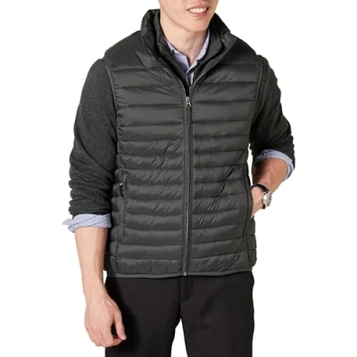 Image of Amazon Essentials Men&#039;s Lightweight Water Resistant Packable Puffer Gilet, Dark Grey, XL