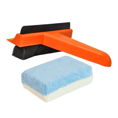 Image of Tek Automotive Twin Pack Double Sided Demister Pad &amp; 3in1 Car Ice Scraper Squeegee Set Microfibre Chamois Pad, Heavy Duty Windscreen for Car, Winter Kit, Window Sponge