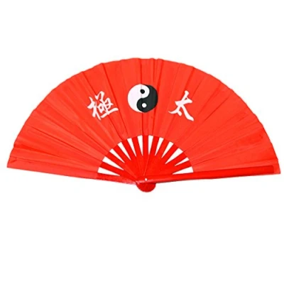 Image of Chinese Kung Fu Tai Chi Fan Arts Dance/Practice Performance Bamboo Folding Taichi worlds Red background