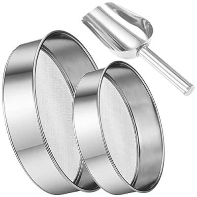 Image of NC 2pcs Flour Mesh Strainer with a Spoon Kitchen Fine Sieve Stainless Steel Silver Net Baking Powder Shaped Sugar Filter 40 (15 cm + 20 cm)