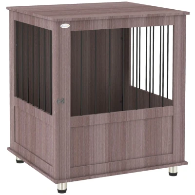 Image of PawHut Dog Crate Furniture End Table, Pet Kennel for Small Dogs with Magnetic Door Indoor Animal Cage, Grey, 60 x 55 70 cm, Purple