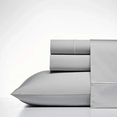 Image of Nautica King Sheets, Cotton Sateen Bedding, 400 Thread Count, Silky Smooth &amp; Wrinkle Resistant (Regatta Grey, King)