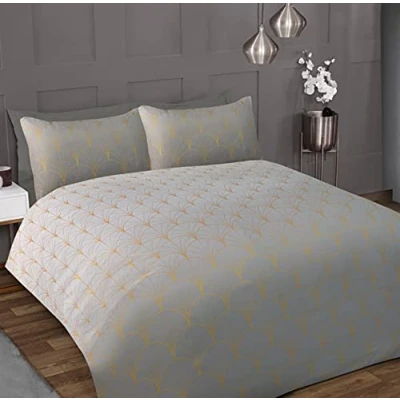 Image of Sleepdown Ombre Metallic Deco Grey Scallop Luxury Soft Cosy Easy Care Duvet Cover Quilt Bedding Set with Pillowcases King (230cm x 220cm), Polyester