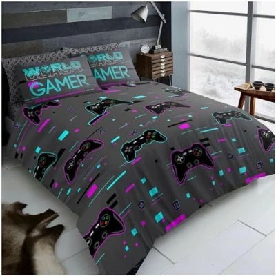 Image of GC GAVENO CAVAILIA King Size Duvet Cover Sets 3 Piece Polycotton Bedding Quilt Covers with Pillowcases Reversible (230x220 cm) Gamer Bed Charcoal