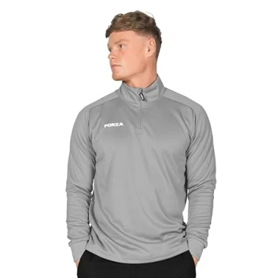 Image of FORZA Men’s Tracksuit Jacket Quarter Zip Training Track Top Mid Layer for Footballers, Runners &amp; All Athletes [6 Colour Options] (UK, Alpha, S, Regular, Grey)
