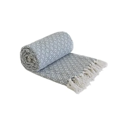 Image of Emma Barclay Casablanca Scandi Woven Recycled Cotton Chair Sofa Setee Bed Throw Over Blanket in Silver 90x100 (228x254cm)