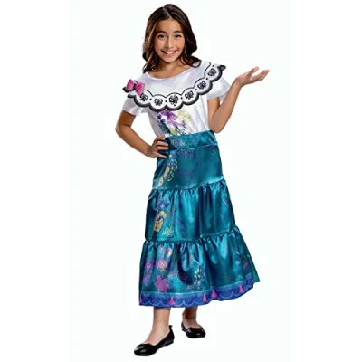 Image of Disney Official Deluxe Mirabel Encanto Costume for Girls Made with Super Soft Material Kids, Christmas Halloween Princess Fancy Dress Up Outfit Cosplay Size S