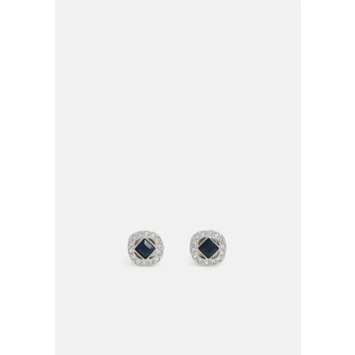 Image of Swarovski Angelic stud earrings, Square cut, Blue, Rhodium plated