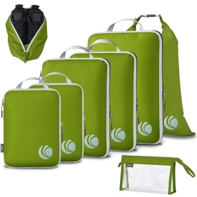 Image of Cipway Compression Packing Cubes, Ultralight Travel Luggage Organizer Sets Extensible Essentials for Carry on Suitcase(Green 8pcs)
