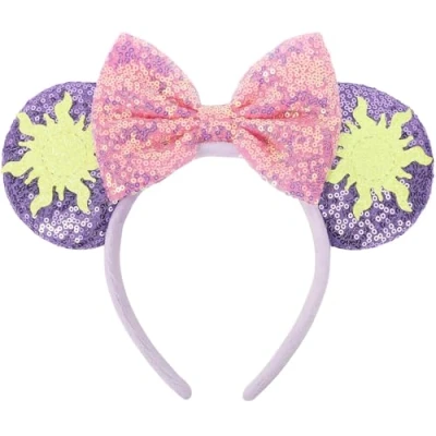 Image of UNKJIN Mouse Ears Headband, Purple Headband with Pink Bow, Sequin Princess Party Decoration Cosplay Costume for Women Girls (Purple Sun)