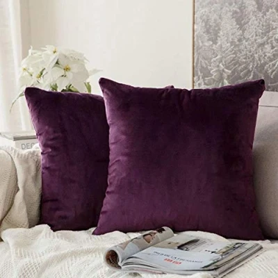 Image of MIULEE Decorative Velvet Cushion Covers 45cm x 45cm/Square Throw Pillowces for Sofa Bedroom with Invisible Zipper 18x18 Inch Aubergine Purple Sets of 2