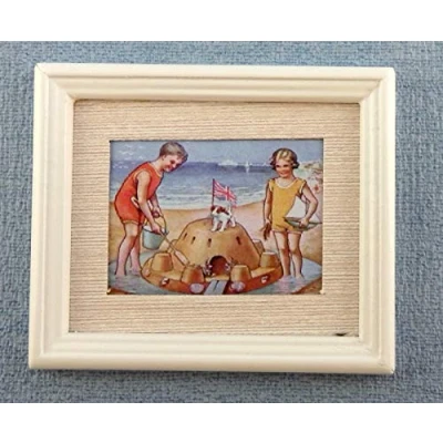 Image of Melody Jane Dolls House The Sandcastle Painting White Frame Miniature Beach Picture