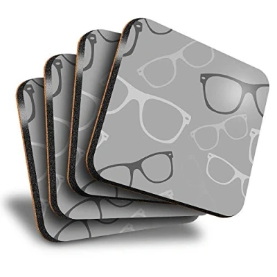 Image of Destination Vinyl ltd Great Coasters (Set of 4) Square BW Cute Glasses Opticians Glass Drink Glossy Coasters/Tabletop Protection for Any Table Type #41447