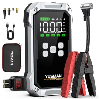 Image of Jump Starter Power Pack with Air Compressor, 7000A 150PSI Portable Car Battery Booster (All Petrol/10L Diesel), 12V Bank Leads, LCD Screen, 2 LED Light