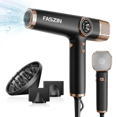Image of Faszin Hair Dryer, Lightweight Hairdryer with 110,000 RPM High Speed Motor for Fast Drying, 200 Million Ionic Hairdryers Women &amp; Men, Low Noise Dryers, 3 Magnetic Nozzle