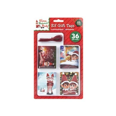 Image of Elves Behaving Badly Christmas Elf Folded Gift Tags with String 36 Pieces