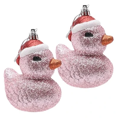Image of Christmas Concepts® Pack of 2 110mm (4.3&quot;) Baby Pink Glittery Festive Duck Baubles Tree Decorations