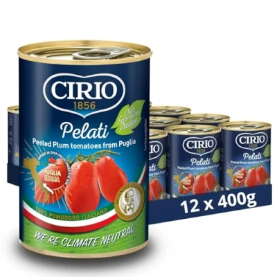 Image of CIRIO Pelati Peeled Plum Italian Tomatoes, Canned, Tinned, 400g (Pack of 12)