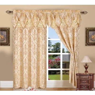 Image of Elegant Comfort Penelopie Jacquard Look Curtain Panel Set, 54 by 84 Inch, Beige, Set of 2