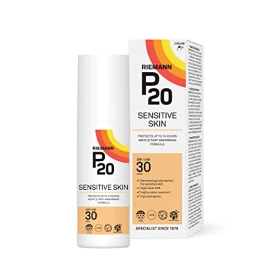 Image of RIEMANN P20 SPF30 Sensitive Sun Cream 100ml, High Level UVA Protection for up to 10 Hours, Allergy Certification, Water Resistant, Durable &amp; Long Lasting, Sweat Resistant
