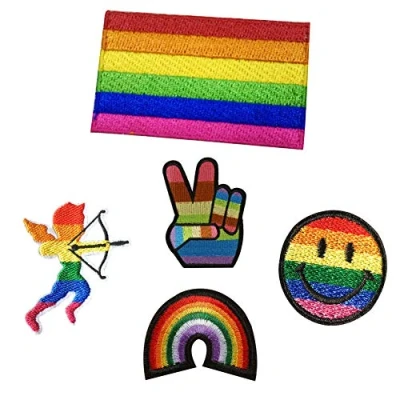 Image of XUNHUI Flag Patches Rainbow Smile Peace Embroidered Iron On Patch for Clothes Pride Badges Backpack Applique Sewing Stickers 5 Pieces