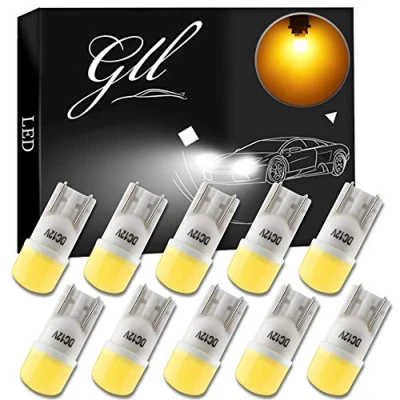 Image of GLL T10 LED Bulbs, Yellow 501 W5W Bulbs 2835 3 SMD 90 Lumens Ceramic Body for Car Dome Lights Side License Trunk