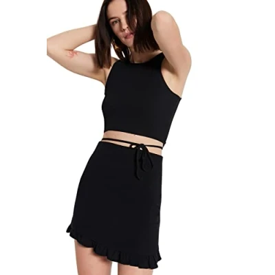Image of Trendyol Women&#039;s Woman Bodycon Crew Neck Slim fit Asymmetric Halterneck Knit Blouse, Black, S