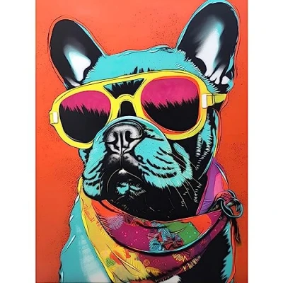 Image of Artery8 French Bulldog Wearing Sunglasses and Bandana Extra Large XL Wall Art Poster Print