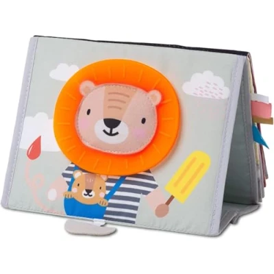 Image of Taf Toys Savannah Tummy time Newborn Baby Book. Double sided Sensory Pages Includes Safe Mirror, High Contrast Pictures, Crinkle Textures &amp; Teether. Gift Suitable for Boy Girls from Birth