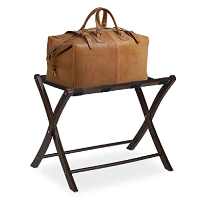 Image of Relaxdays Wooden Stand, Foldable, Rack, Suitcase Storage, for Travel Luggage, H x W D: 52.5 66.5 48 cm, Brown, 52,5x66,5x48 cm