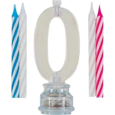 Image of Unique Party 37530 Colour Changing Flashing Number 0 Birthday Candle Holder with 4 Candles