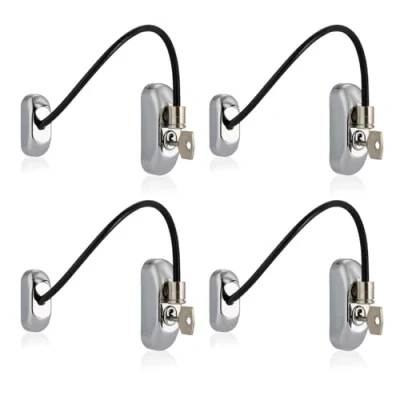 Image of XFORT 4 Pack Viper Key Locking Cable Window Restrictor in Polished Chrome, Durable Safety Lock for Child and Security