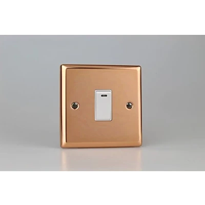 Image of Varilight Classic Polished Copper 1 Gang 20 Amp Double Pole Rocker Switch + Neon Indicator Light